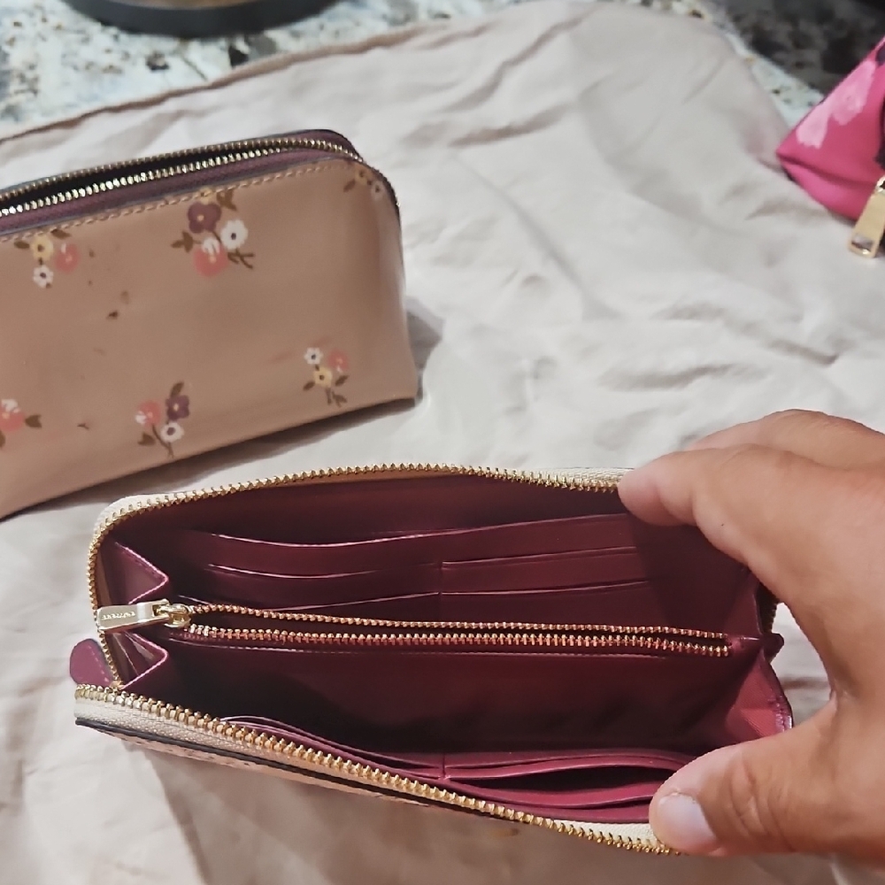 Coach Pink Floral Refined Pebble  Tote With Matching Wallet And Cosmetic Case - Picture 10 of 10